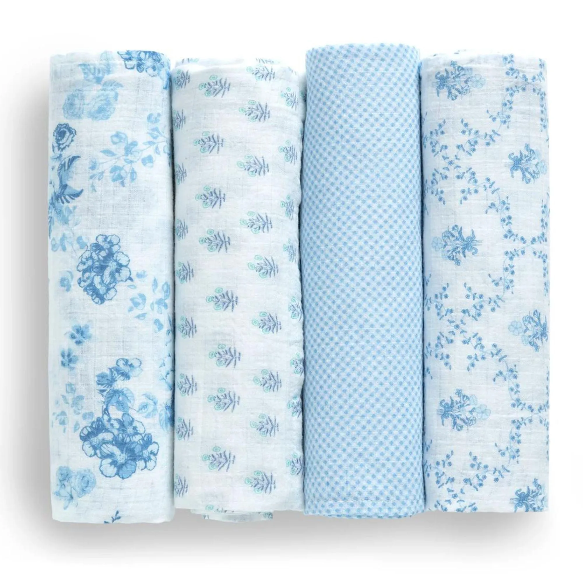 100% Cotton Muslin Baby Receiving Blankets - 4 Pack