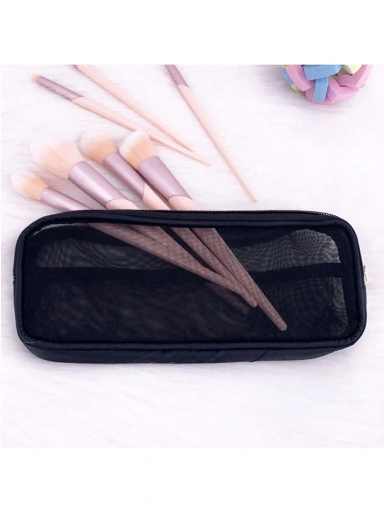 1pc Plain Mesh Makeup Brush Storage Bag Makeup Bag Cosmetic Organizer Toiletries