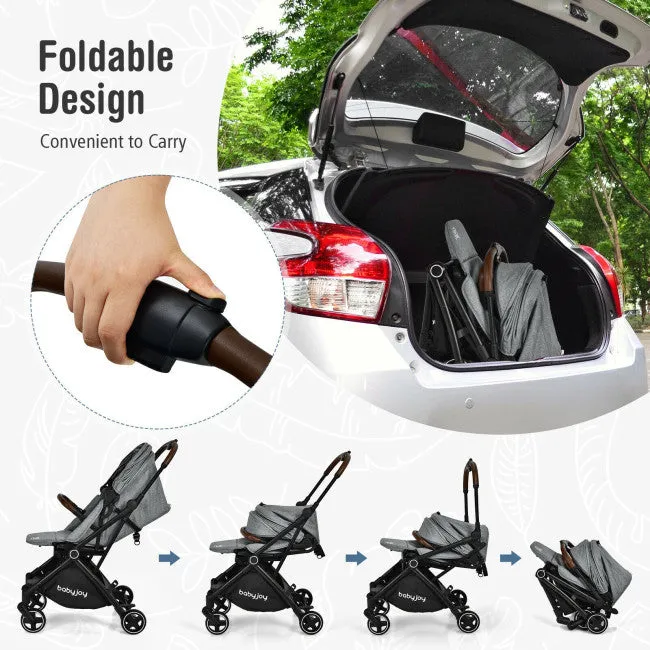 2-in-1 Convertible Aluminum Baby Stroller with Adjustable Canopy - Grey