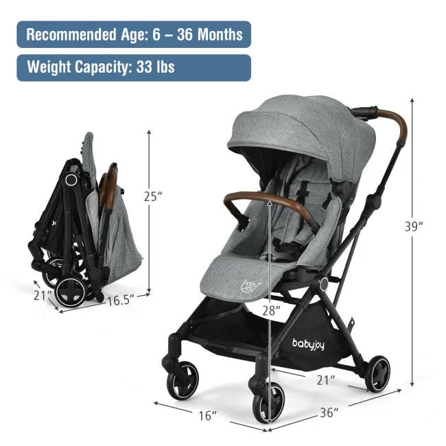 2-in-1 Convertible Aluminum Baby Stroller with Adjustable Canopy - Grey