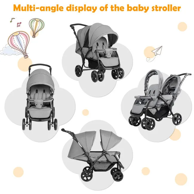 2-in-1 Convertible Aluminum Baby Stroller with Adjustable Canopy - Grey