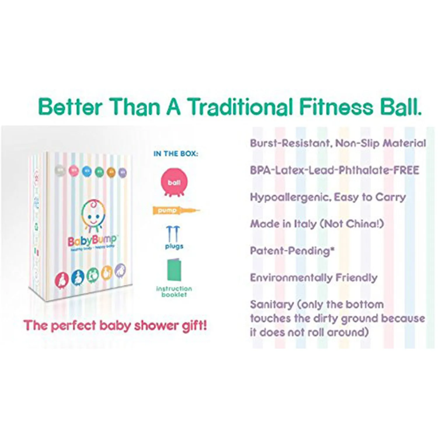 BABY BUMP™ Baby Bump Exercise Birth Ball No-Rolling Stability Baby Blue