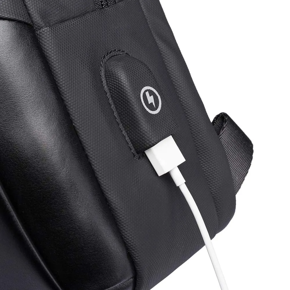 BANGE Water Resistant Anti-Theft Sling Travel Crossbody Bag with USB Charging (Black)