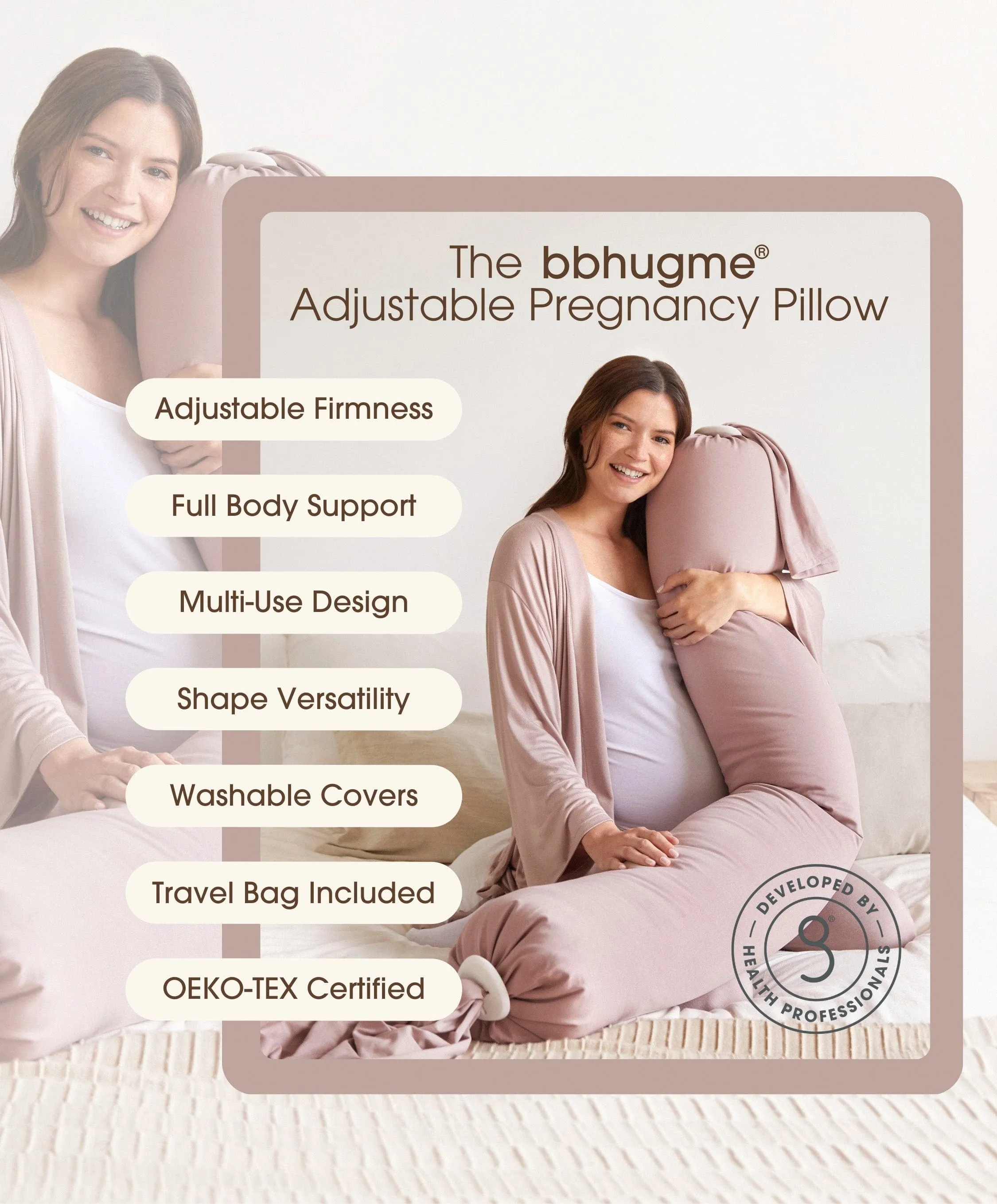 bbhugme&trade; Pregnancy Pillow Kit - Dusty Pink