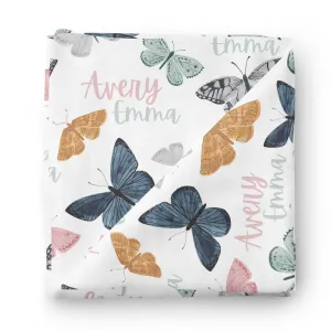 Bentley's Butterfly Personalized Baby Name Swaddle Blanket