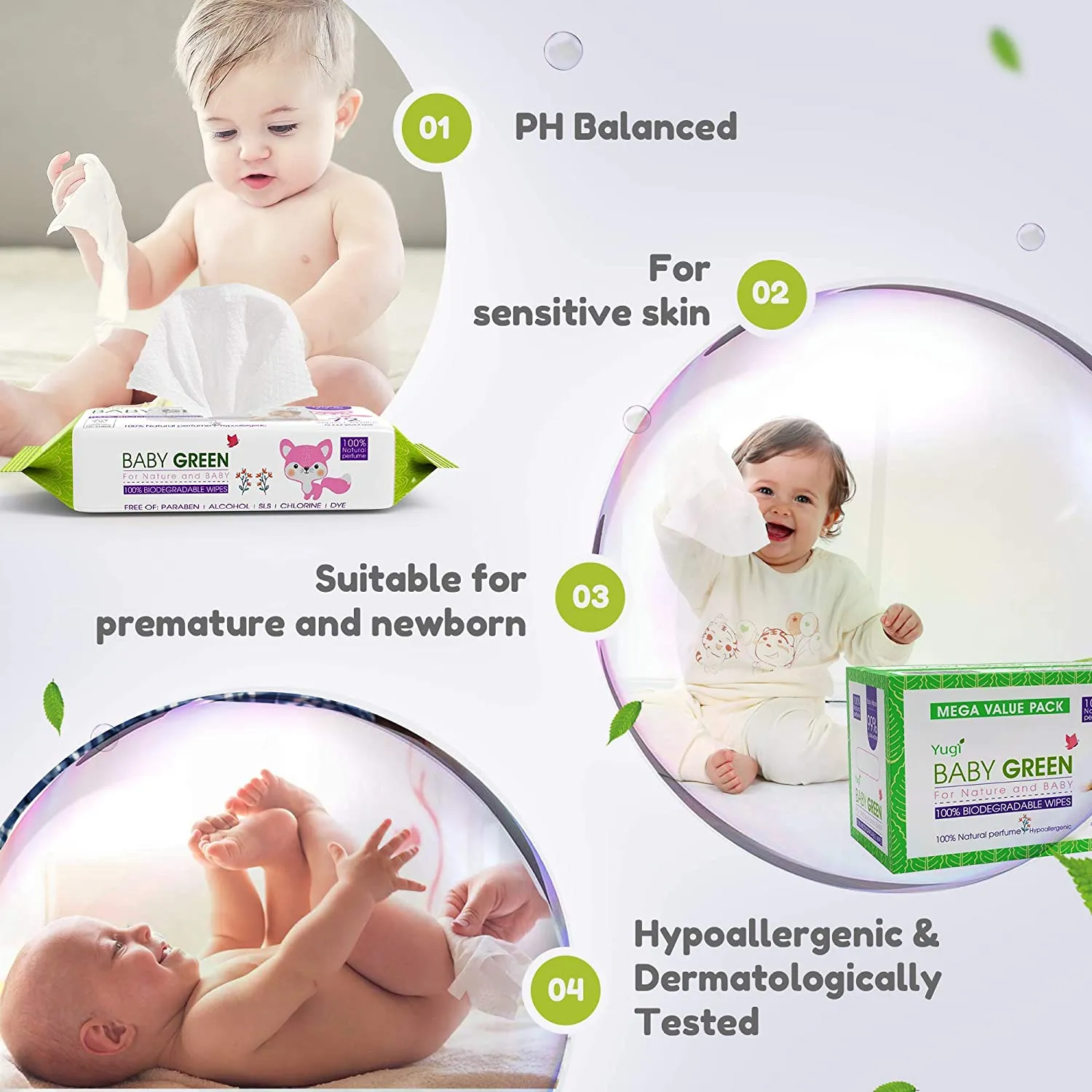 Biodegradable Baby Wipes, Natural Essential Oils, Compostable Wet Wipes for Babies & Adults with Sensitive Skin