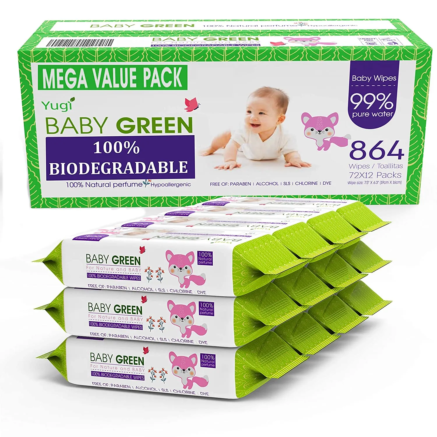 Biodegradable Baby Wipes, Natural Essential Oils, Compostable Wet Wipes for Babies & Adults with Sensitive Skin