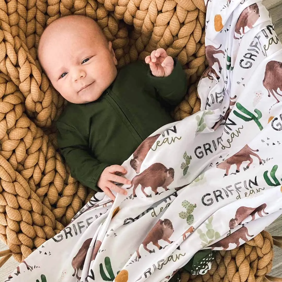 Blake's Bison Personalized Baby Name Swaddle Blanket