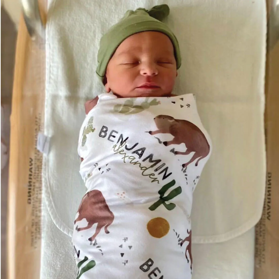 Blake's Bison Personalized Baby Name Swaddle Blanket