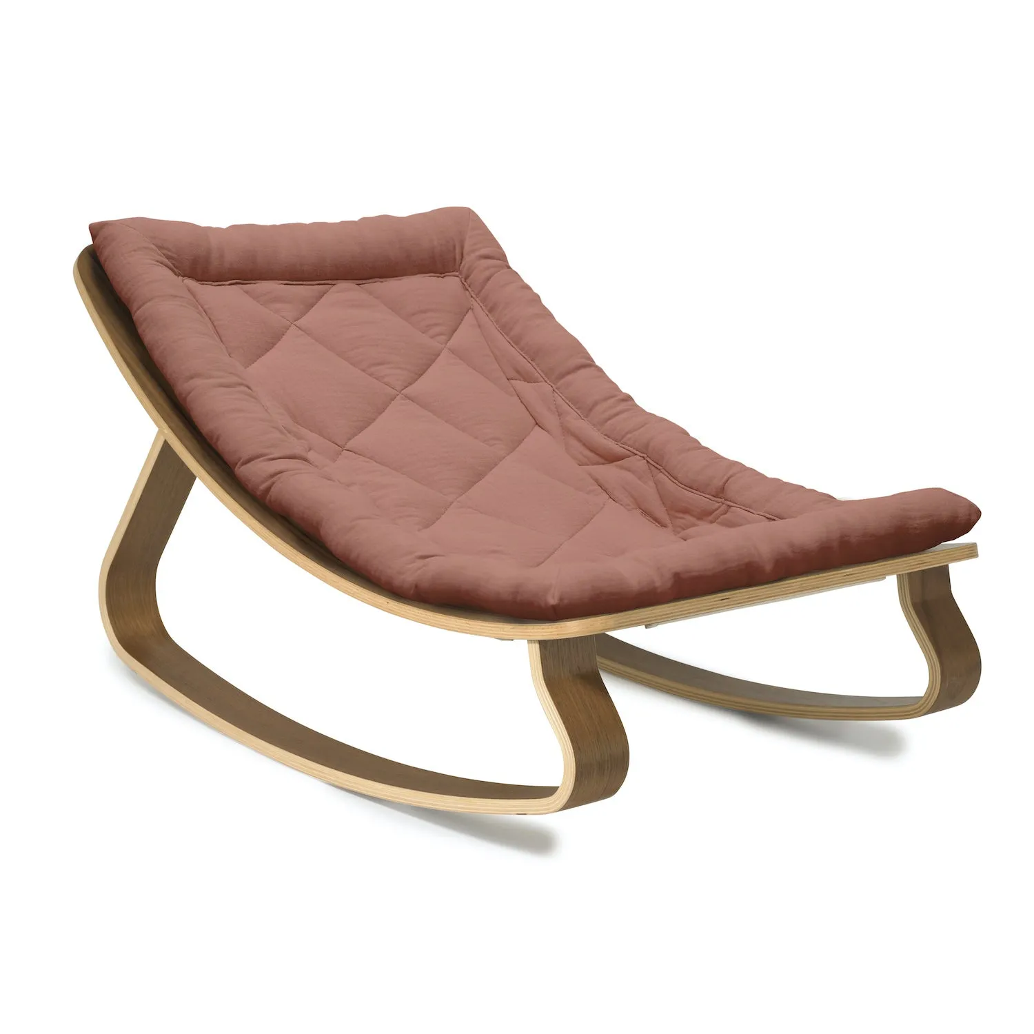 Charlie Crane LEVO Baby Rocker - Walnut with Bois de Rose Cushion