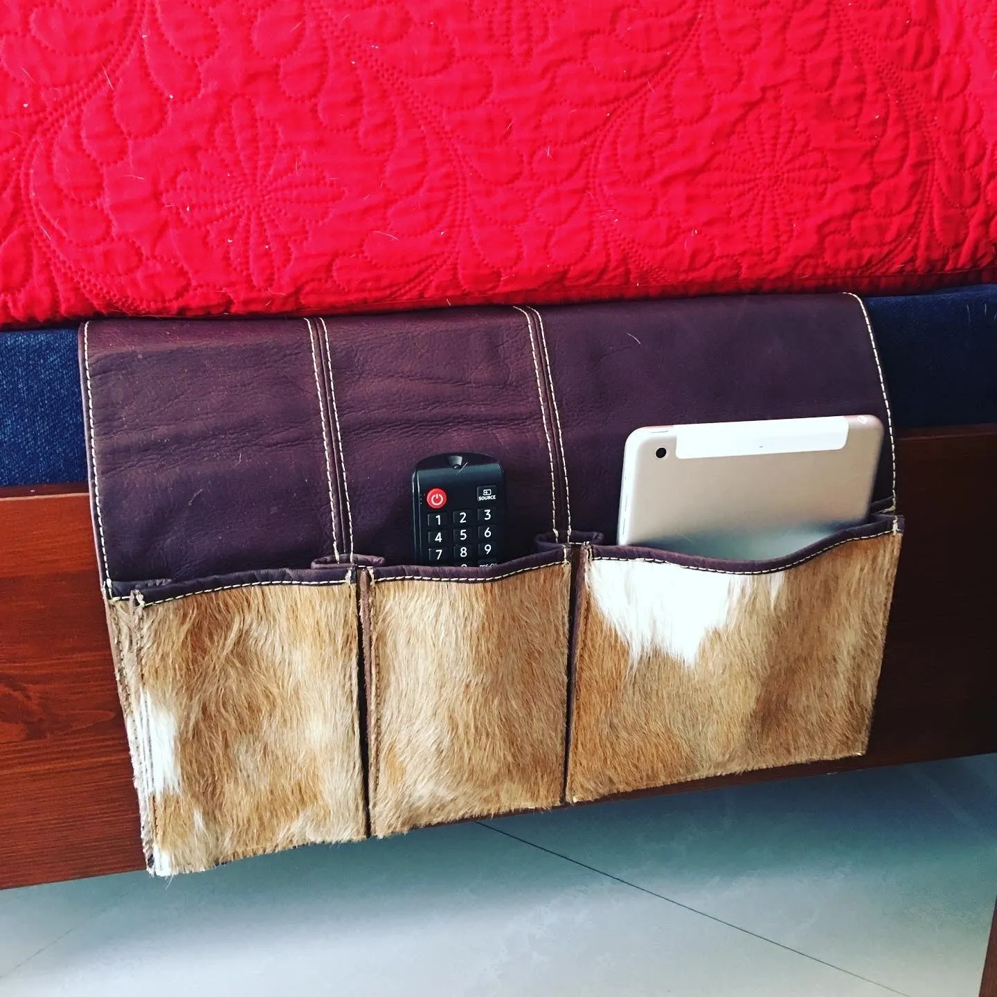 Cowhide and Leather Bedside Organizer