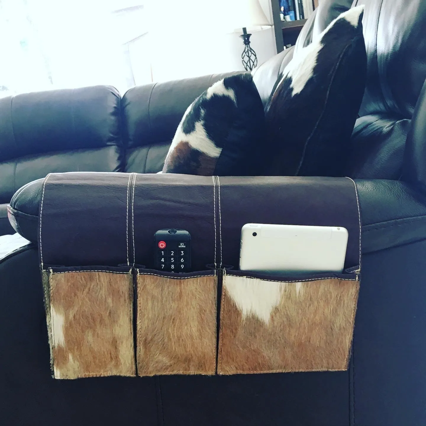 Cowhide and Leather Bedside Organizer