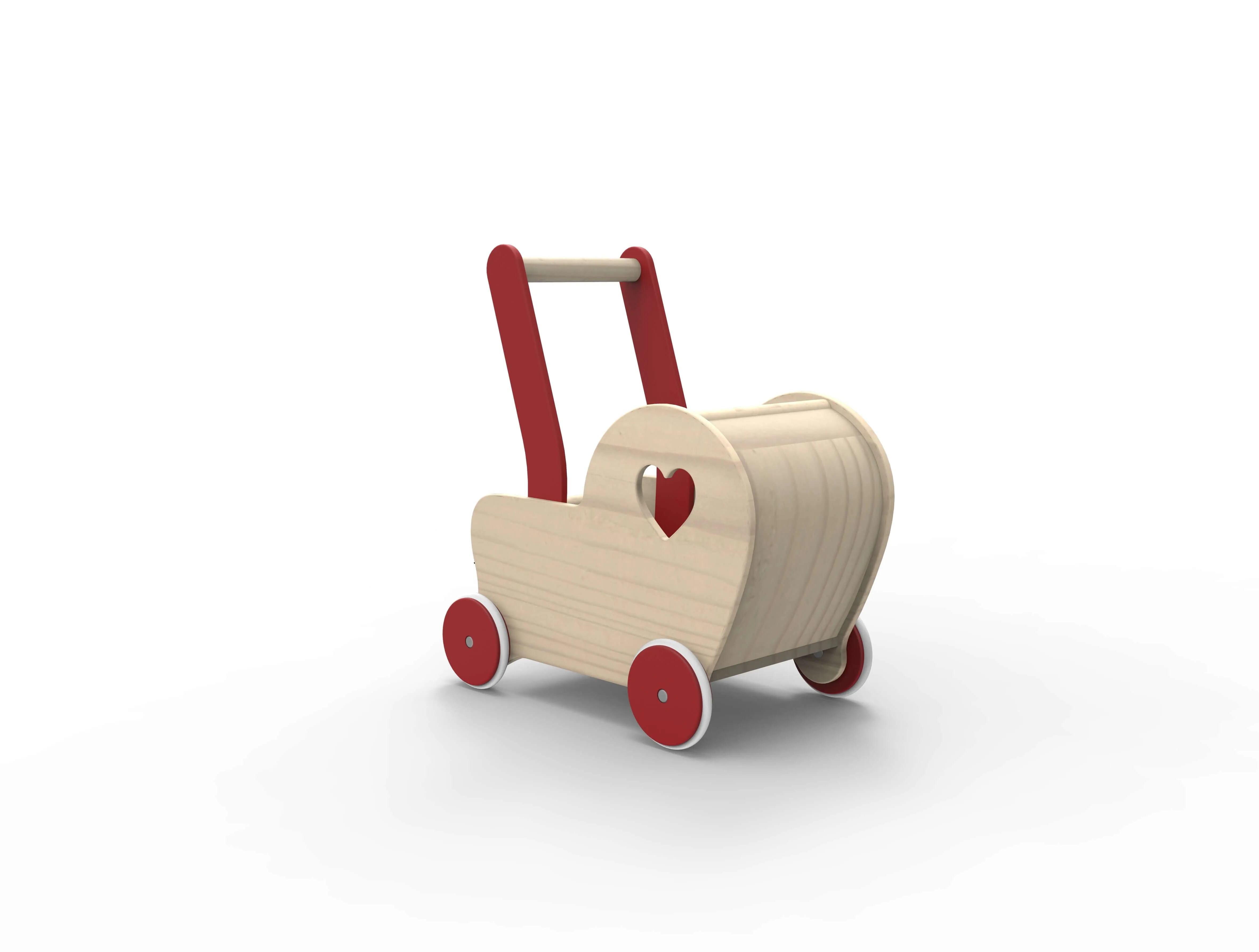 Dolls Stroller pram - Heart Natural Wood