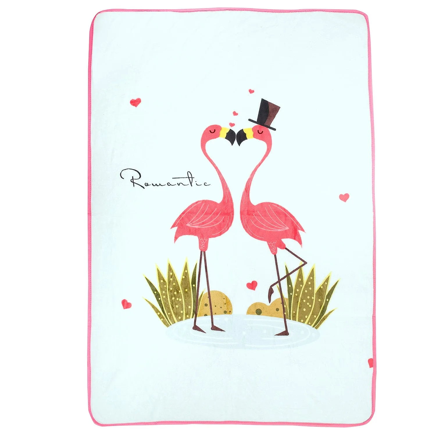 Flamingoes in Love White One Ply Blanket