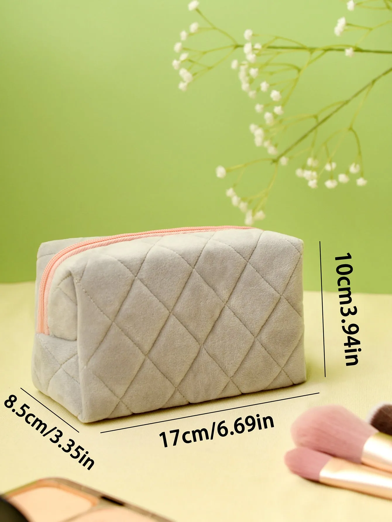 Grey Plush Square Makeup Bag Cosmetic Organizer Toiletries Bag Makeup Organizer