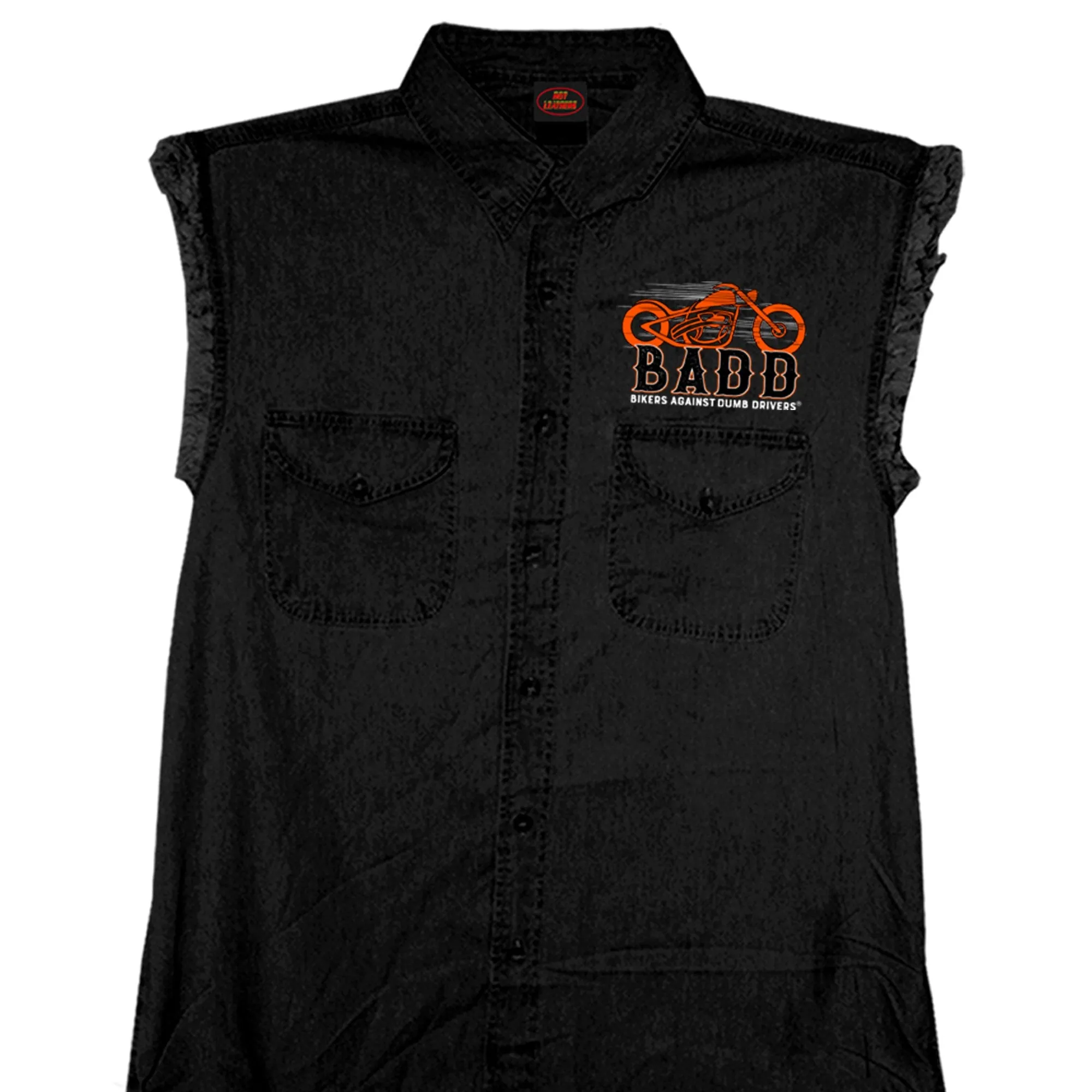 Hot Leathers GMD5453 Mens Bone Finger Sleeveless Black Denim Shirt