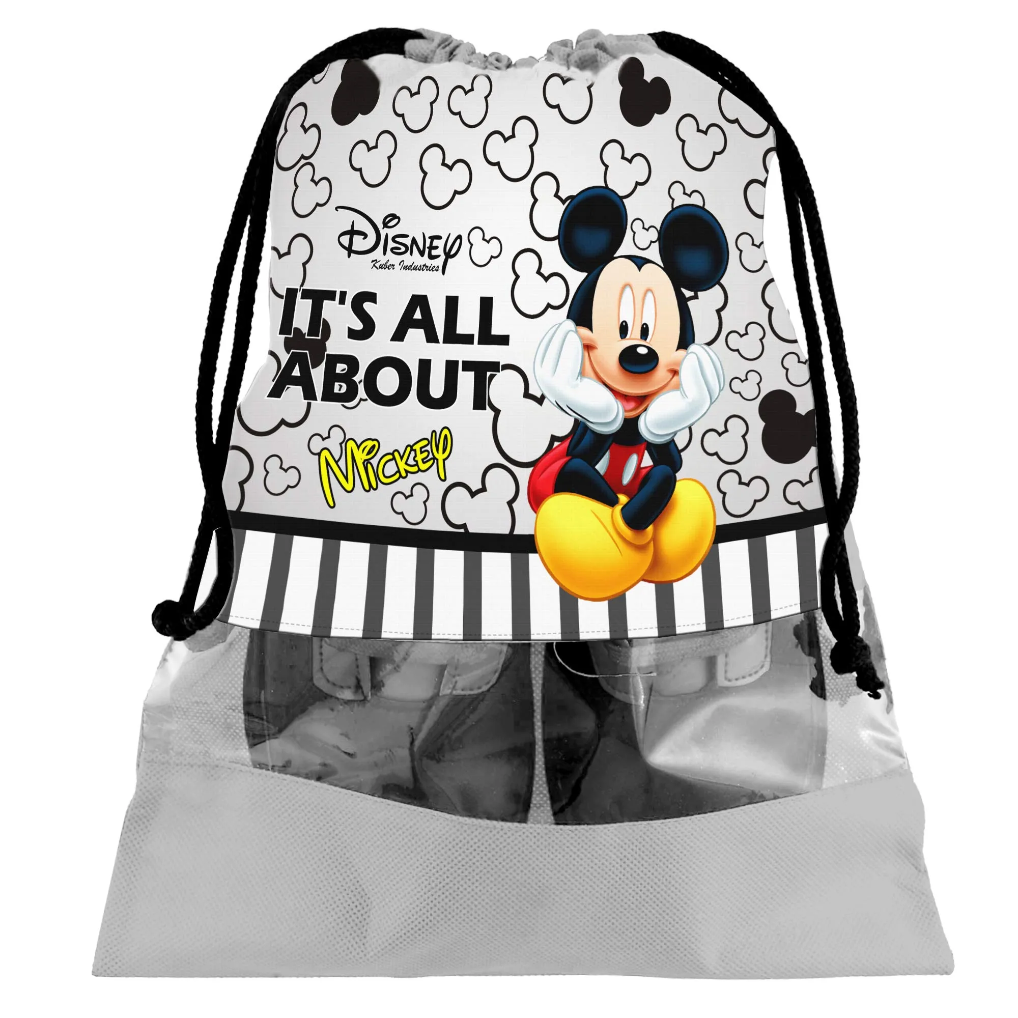 Kuber Industries Disney Print 18 Piece Non Woven Travel Shoe Cover, String Bag Organizer (Black & Grey) -HS_35_KUBMARTS18091, Pack of 18