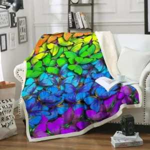 Lgbt Rainbow Color Butterfly Printed Sherpa Fleece Blanket