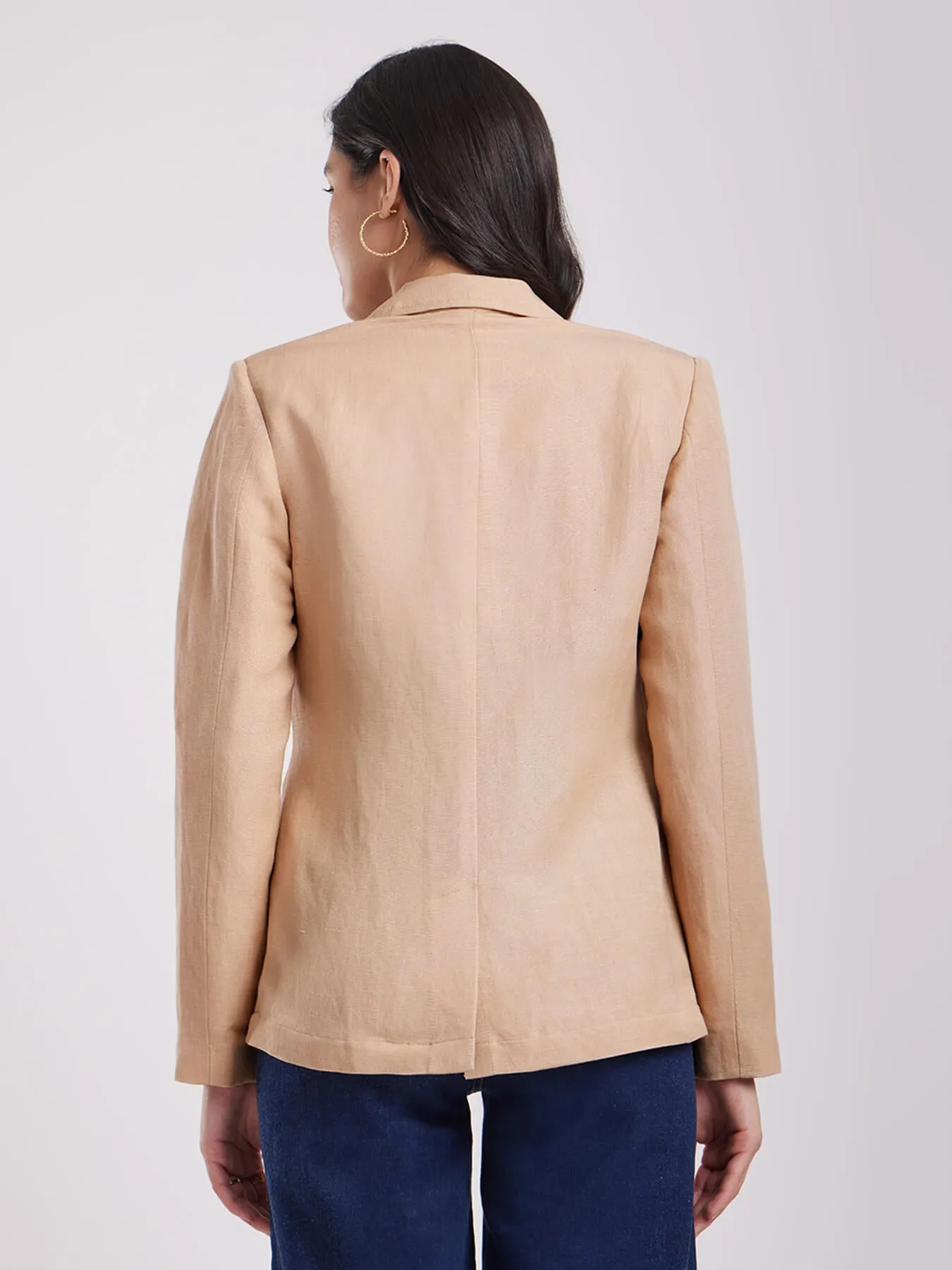 Linen Single Breasted Blazer - Beige