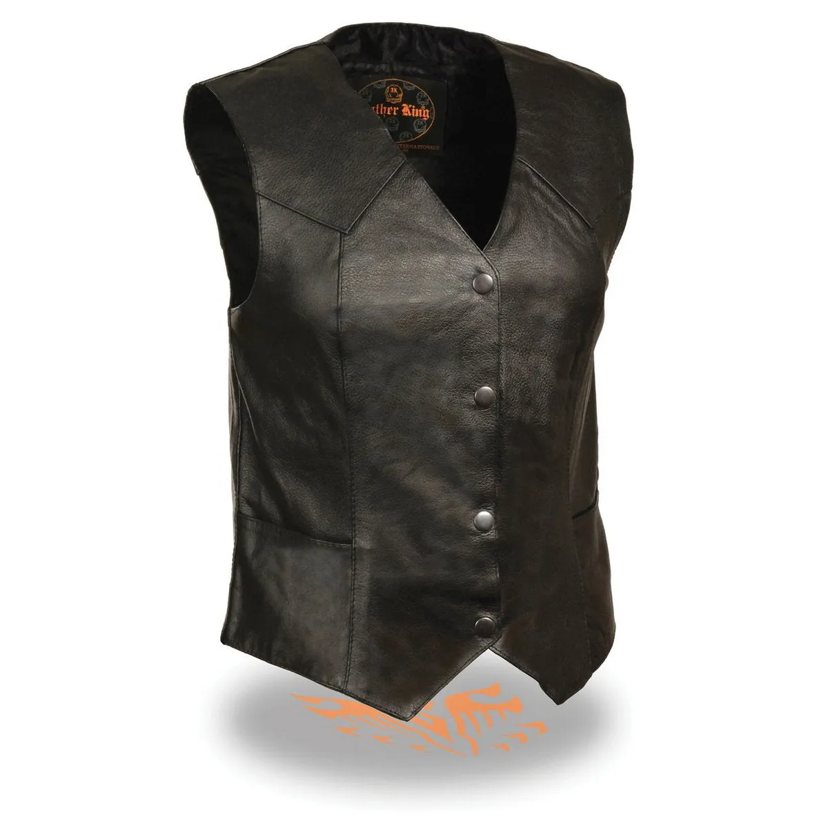 Milwaukee Leather SH1227 Women's Black Leather Classic Western Motorcycle Rider Vest- Front 4-Snap Button Closure