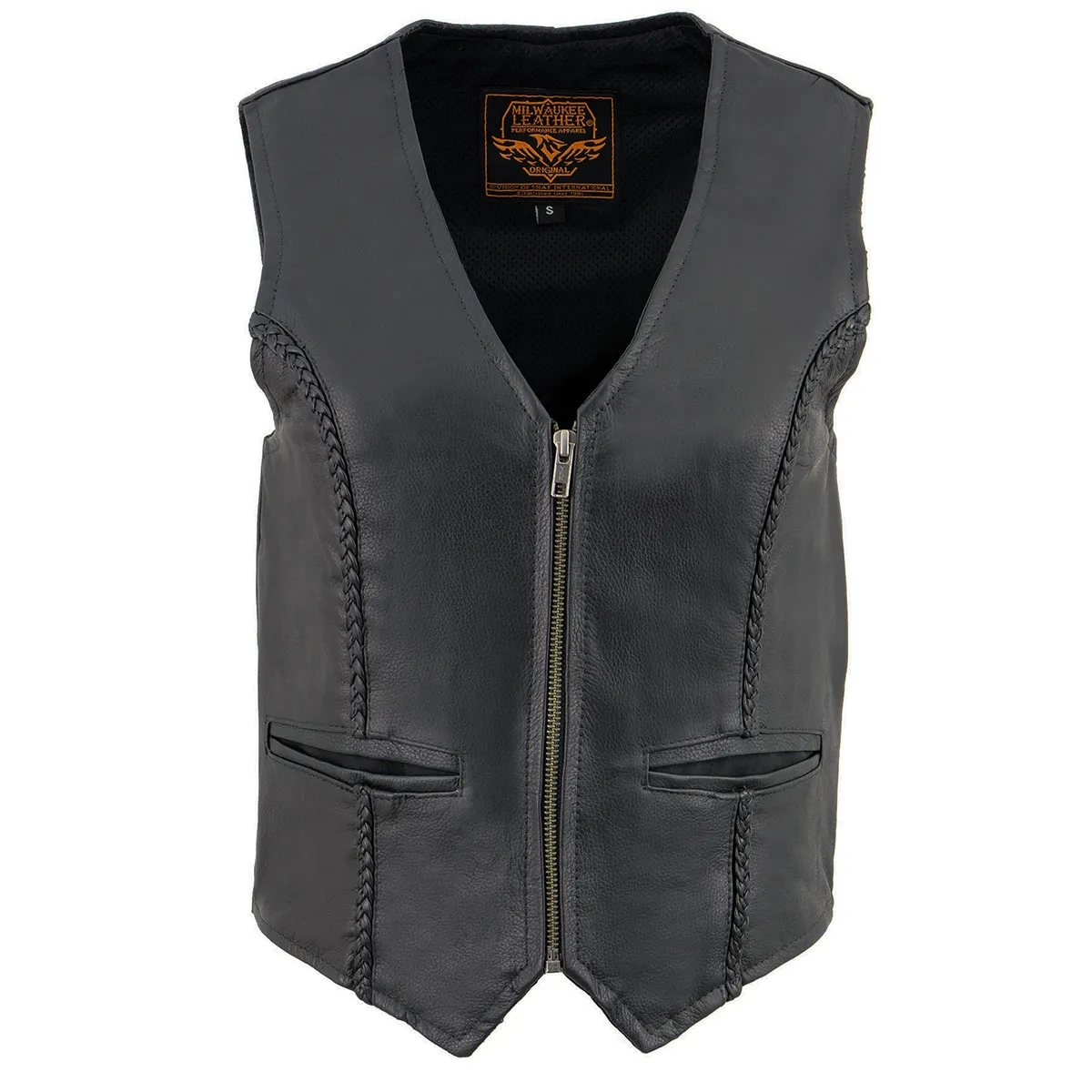 Milwaukee Leather SH1246 Women's Classic Black Leather Zipper Front Vest