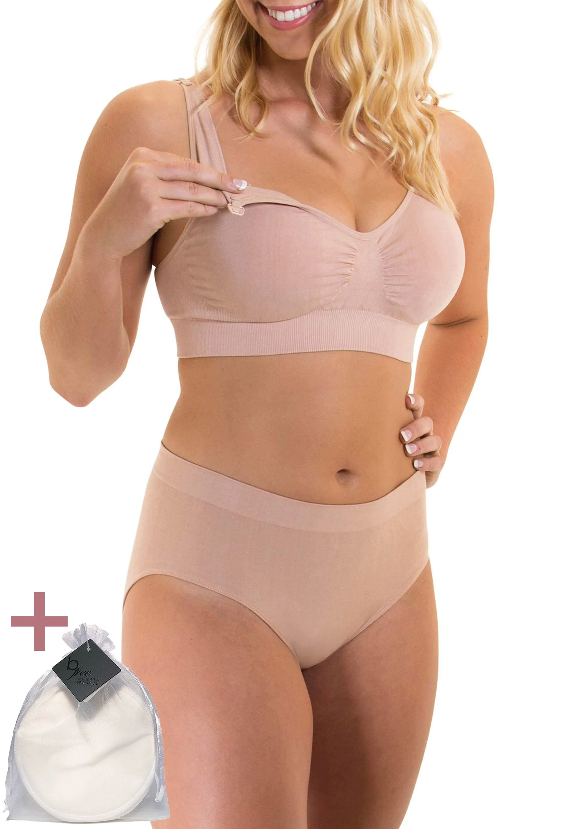 Nude Bamboo Nursing Bra   High Cut Undies Set With FREE Eco-Friendly Reusable Nursing Pads