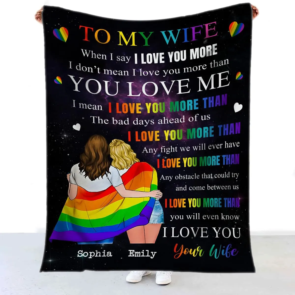 Personalized Bisexual Blanket With Couple'S Name To My Wife, Lgbtq Gay Pride Blanket Rainbow Lgbt Blanket