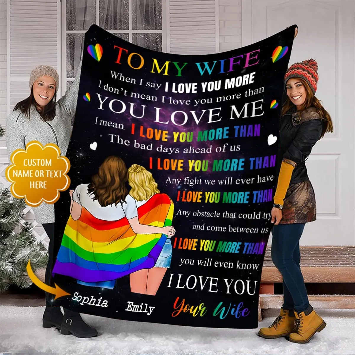 Personalized Bisexual Blanket With Couple'S Name To My Wife, Lgbtq Gay Pride Blanket Rainbow Lgbt Blanket