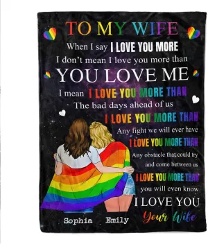 Personalized Bisexual Blanket With Couple'S Name To My Wife, Lgbtq Gay Pride Blanket Rainbow Lgbt Blanket