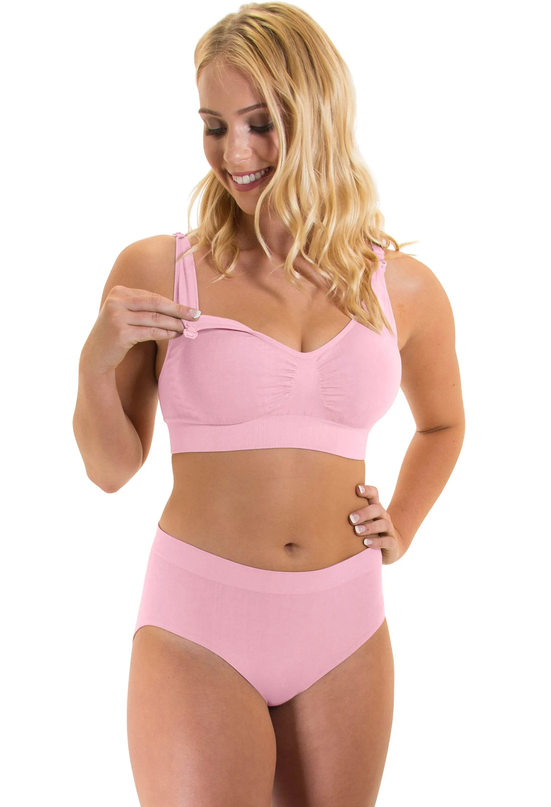 Pink Bamboo Nursing Bra   High Cut Undies Set With FREE Eco-Friendly Reusable Nursing Pads