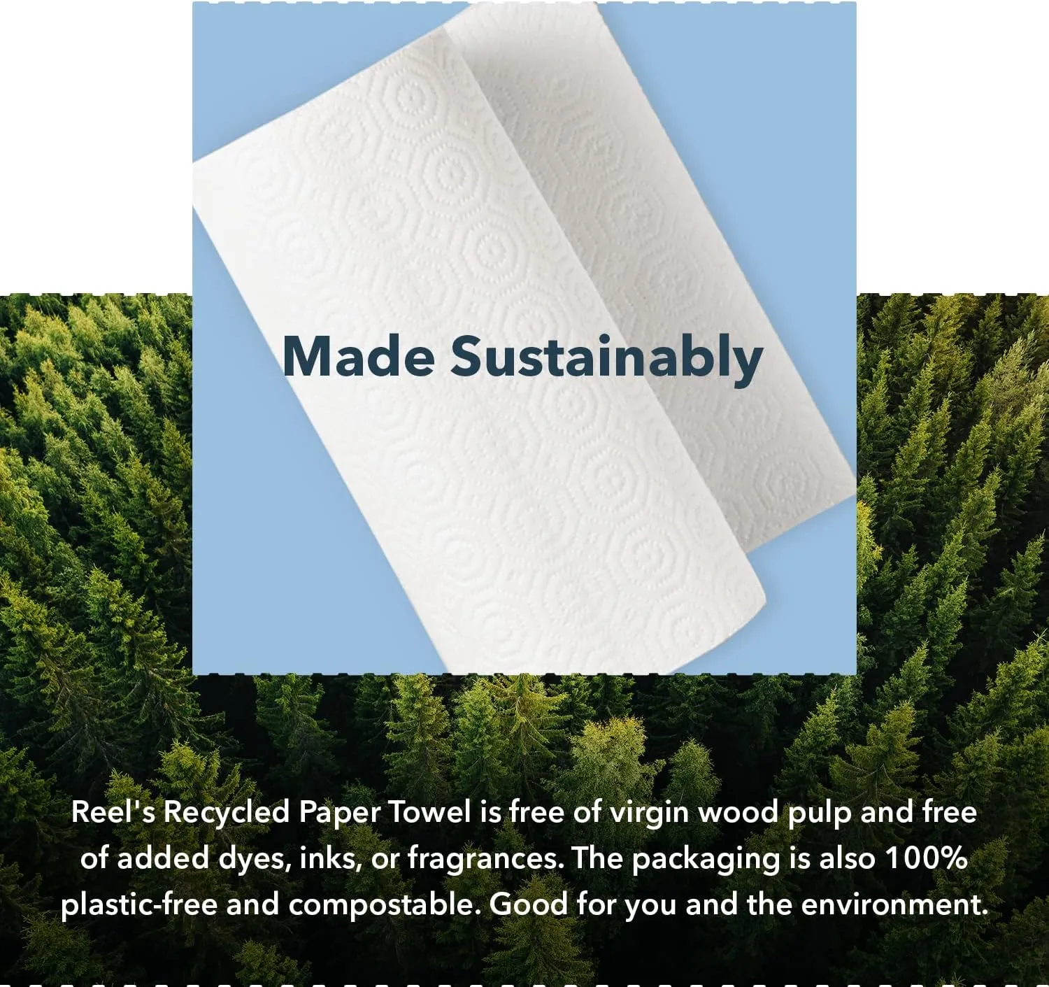 Premium Recycled Paper Towels, 12 Rolls, 2-Ply Eco-Friendly, Hypoallergenic and Zero Plastic Packaging