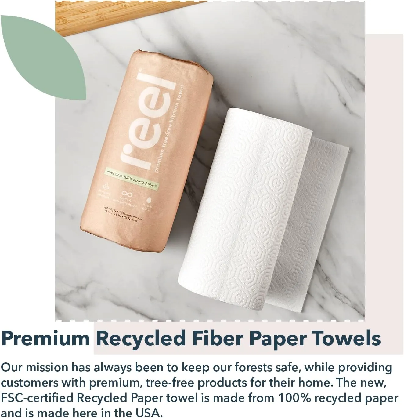 Premium Recycled Paper Towels, 12 Rolls, 2-Ply Eco-Friendly, Hypoallergenic and Zero Plastic Packaging