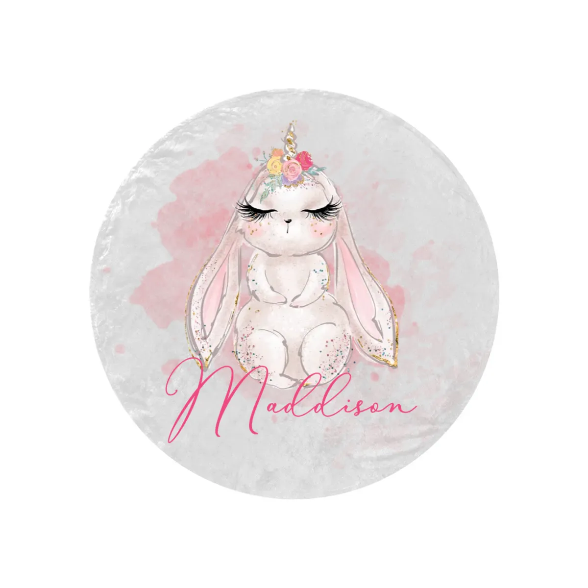 Round Blanket Personalised Unicorn Rabbit