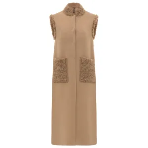 Stand Collar Midi Vest with Pockets - Camel