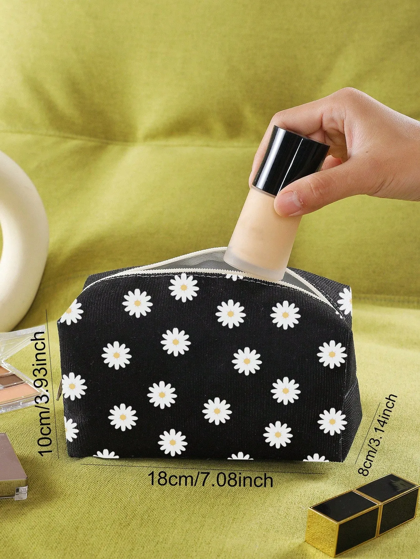 White Daisy Makeup Bag Cosmetic Organizer Toiletries Bag Makeup Organizer Zip