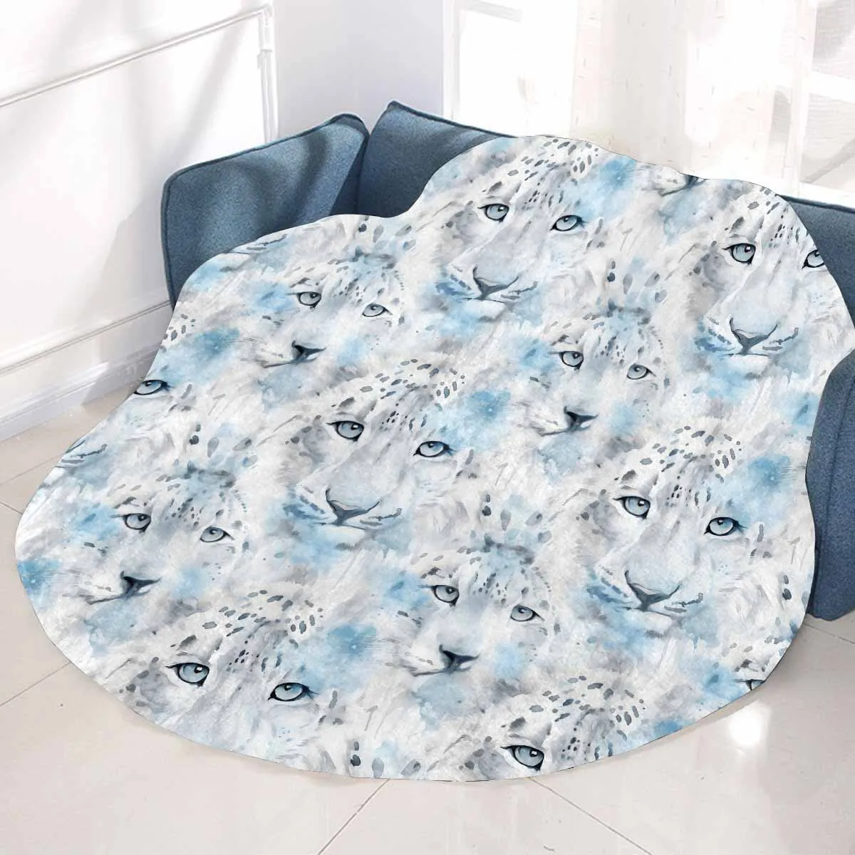 White Leopard  Circular Micro Fleece Blanket 47"