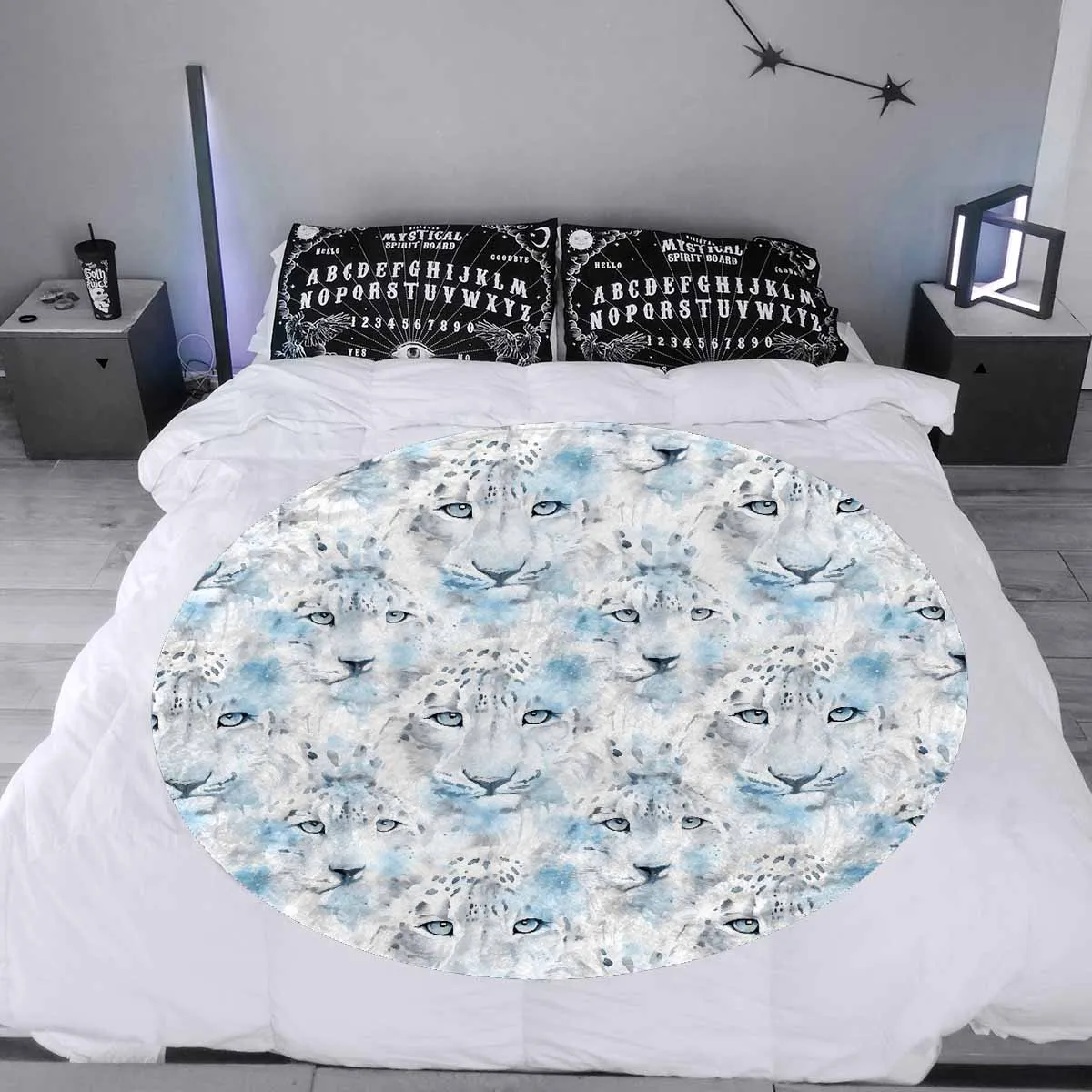 White Leopard  Circular Micro Fleece Blanket 47"