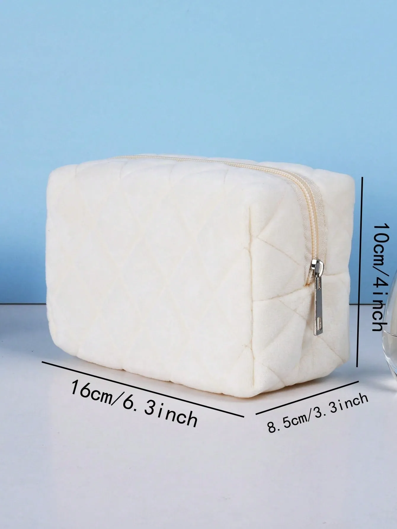 White Plush Makeup Bag Cosmetic Organizer Toiletries Bag Makeup Organizer Zip